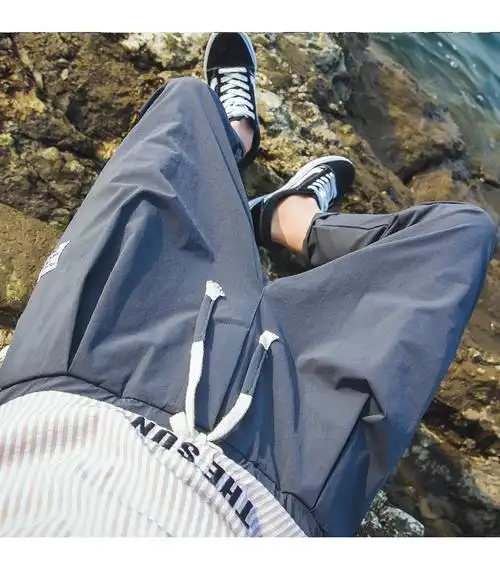 2017夏季速干青少年修身休闲九分裤子帖标