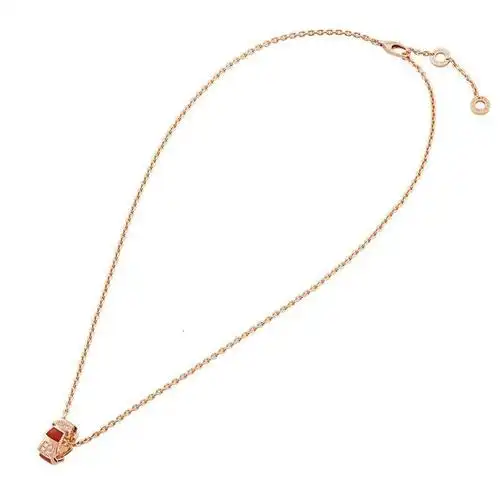 bvlgari宝格丽经典款红玉髓18k金玫瑰金带钻蛇形项链355088