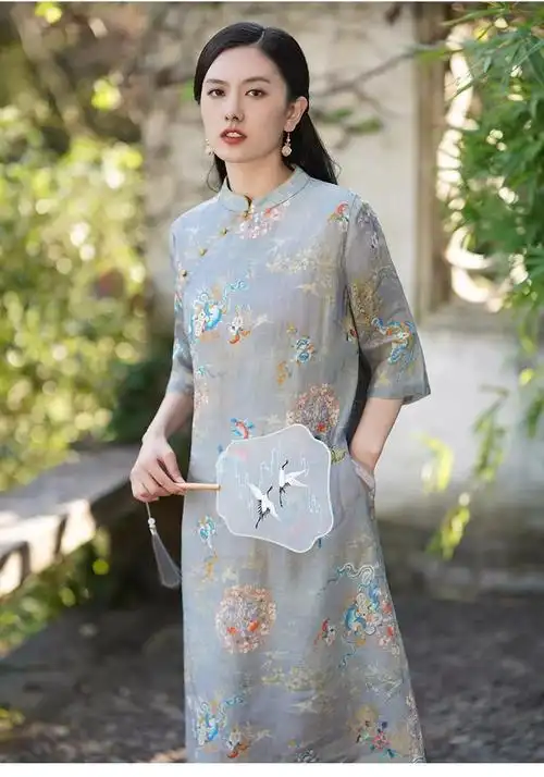 2024苎麻改良旗袍女夏季新款微胖遮肚气质复古显瘦中式棉麻连衣