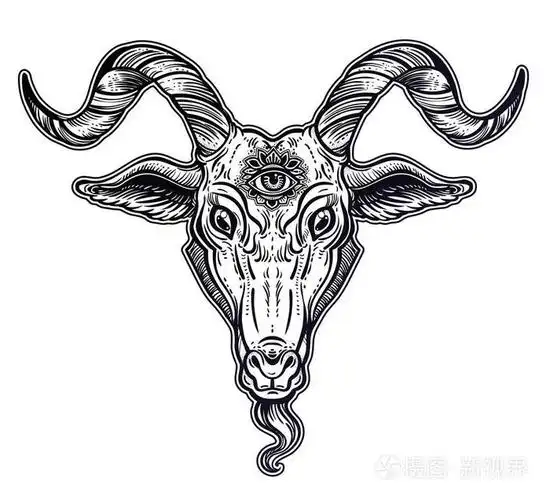 恶魔山羊 baphomet 神圣的神秘的眼睛.撒旦山羊头.二进制撒旦符号