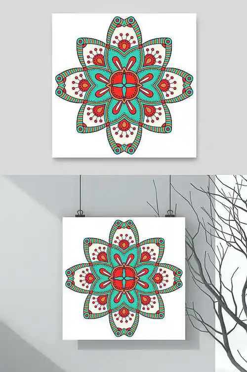 创意对称彩绘花纹图案矢量素材