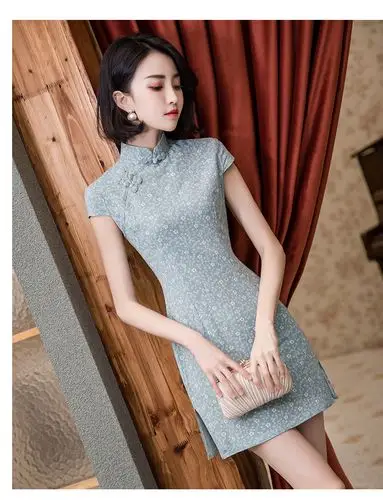 复古改良版旗袍女修身短款小个子年轻款少女中国风蚀骨连衣裙