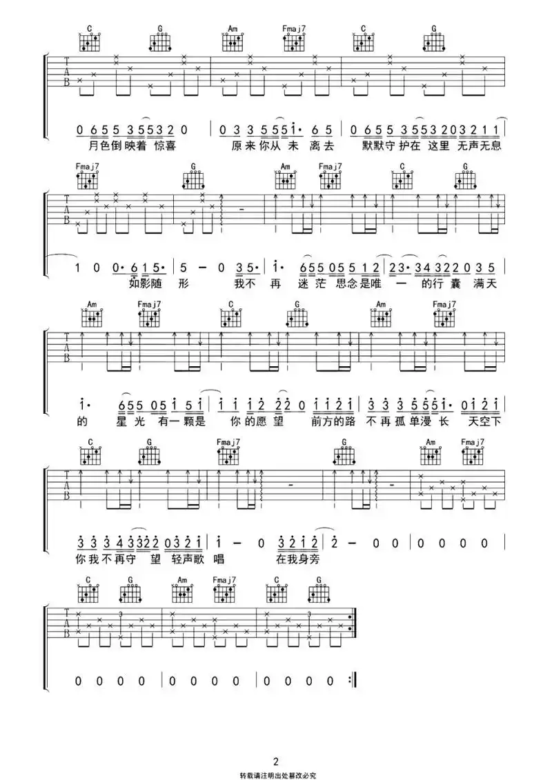 你从未离去,吉他谱 不夹变调夹哦