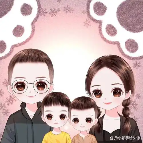 可爱卡通头像,一家四口手绘漫画全家福,简单的幸福更特别