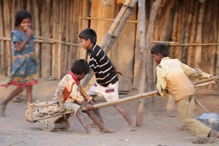 儿童,跑,推,横图,美景,玩具,印度,亚洲,景观,乡村