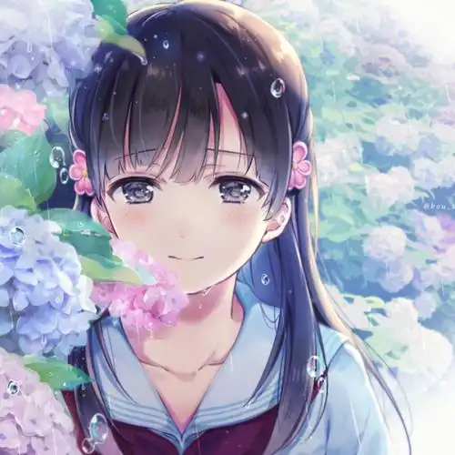 动漫,女,双马尾,鲜花,花球,下雨