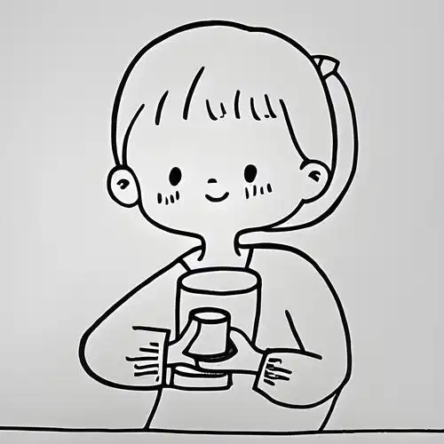 女孩喝水简笔画图片