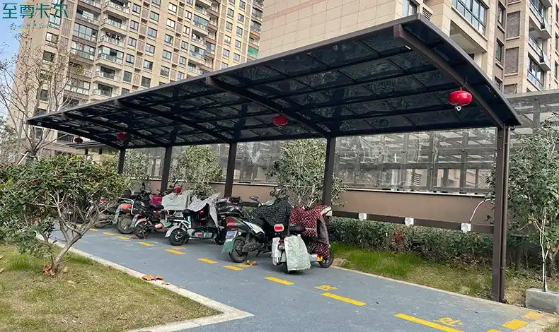 小区车棚图片?制作电动车棚?