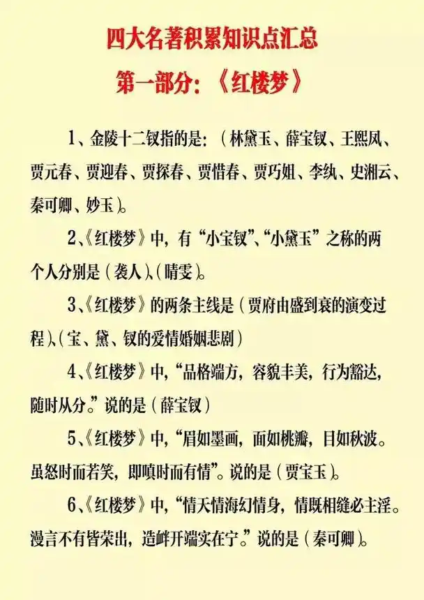 四大名著基础知识点大全(完整版),家长收藏起来孩子用9年#知 - 抖音