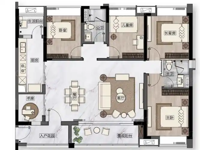楼盘】五居室户型图|5室2厅1厨2卫建面 130m05房型图-林芝贝壳新房