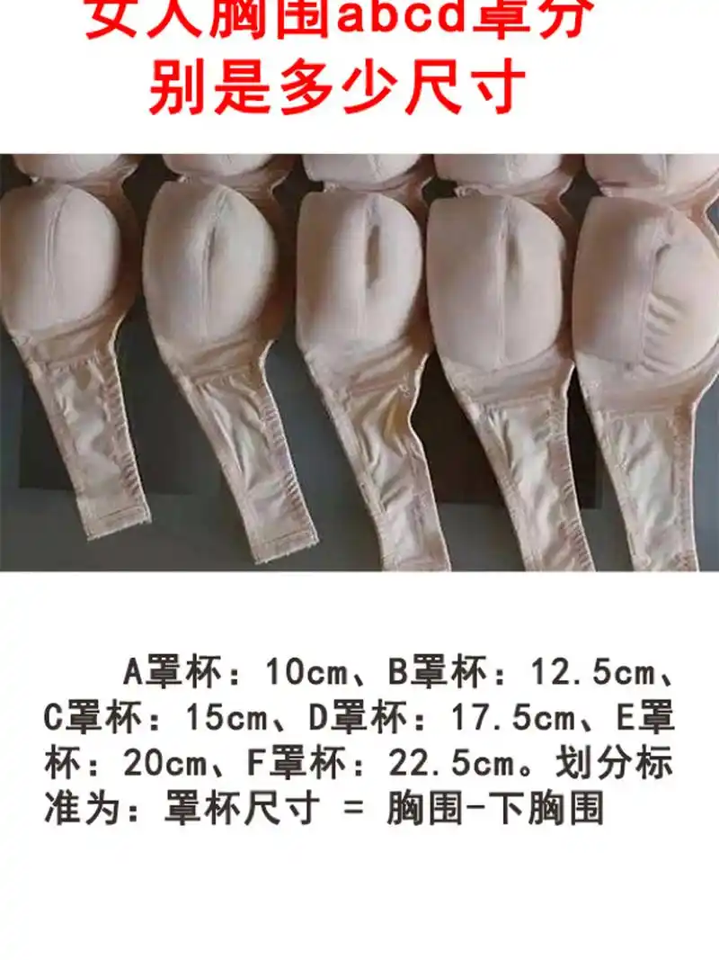 划分标准为:罩杯尺寸 = 胸围-下胸围 罩杯的尺寸则由其深度决定.
