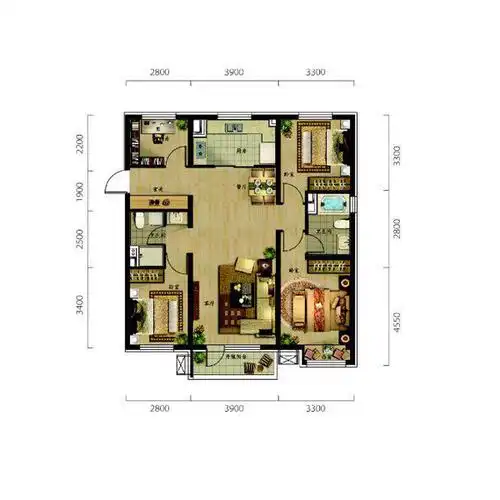 130平4室2厅2卫户型图