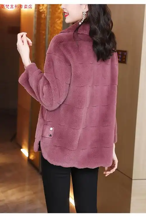 水貂绒外衣女冬2021新款大牌皮毛一体外套宽松阔太太皮草大衣豆沙色s