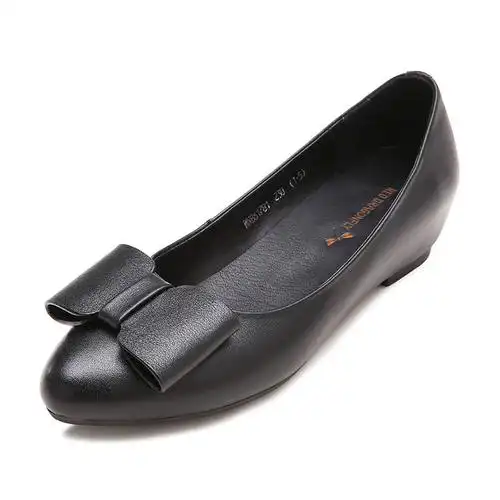 红蜻蜓女鞋圆头内增高单鞋蝴蝶结平底套脚休闲皮鞋子视频