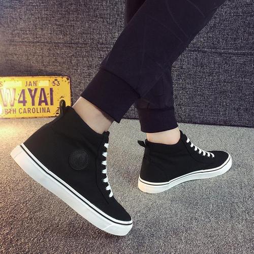 高邦帆布鞋男高帮老北京布鞋男全黑色青年社会小伙鞋子高腰休闲鞋【15