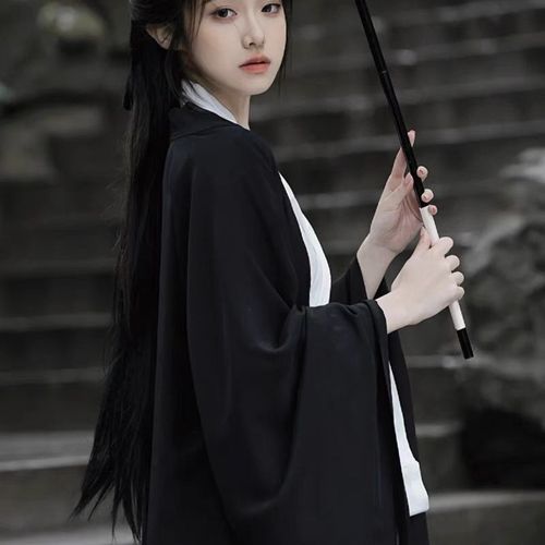 原创大袖汉服束腰霸气超仙魏晋黑色民族清冷古装仙气古风飘逸宽松
