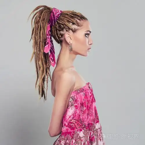 长发绺的漂亮女孩.年轻漂亮的女人,与非洲的辫子发型