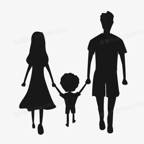 黑色三口之家手牵手背影装饰素材
