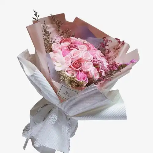 33朵粉色玫瑰香皂肥皂花束手捧气质情人节教师节生日送女友闺蜜