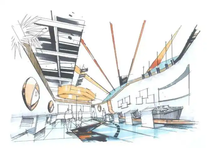 手绘教程展陈展厅空间线稿上色空间步骤解析图