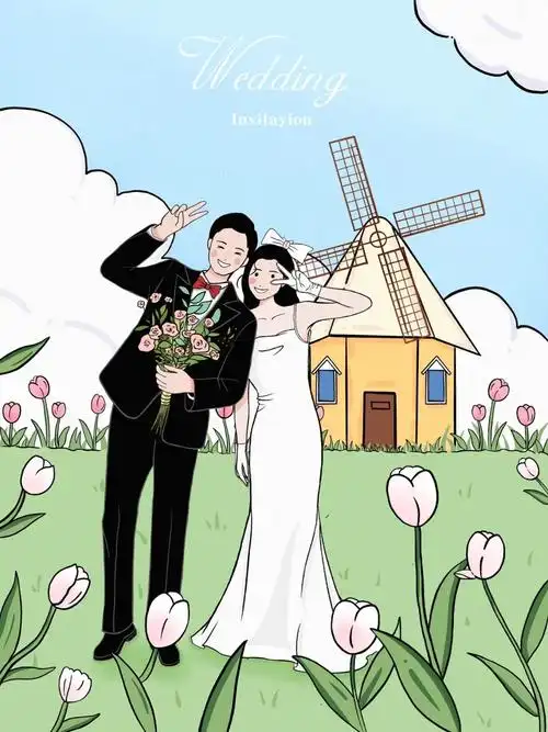 手绘卡通风婚纱照