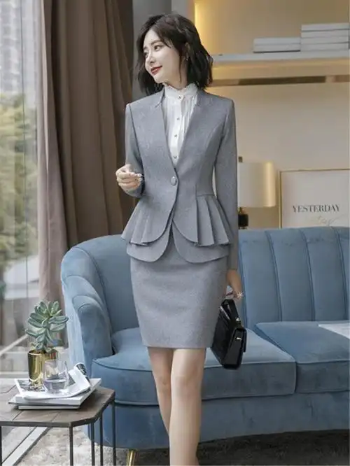职业套装女2019秋冬时尚灰色西服工装女士职场商务正装工作服西装