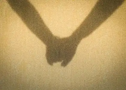 手影子牵手在国家银行的情侣的影子照片