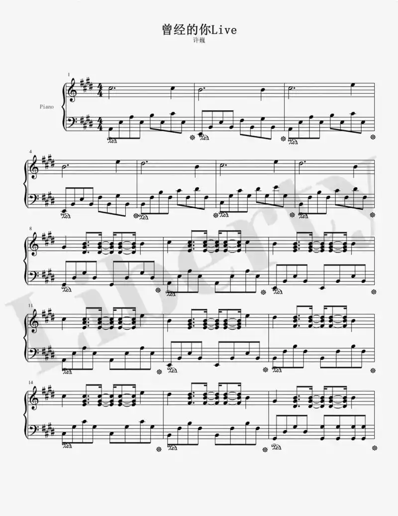 《曾经的你-live》曾经的你-前奏曲谱#五线谱 #简谱 # - 抖音