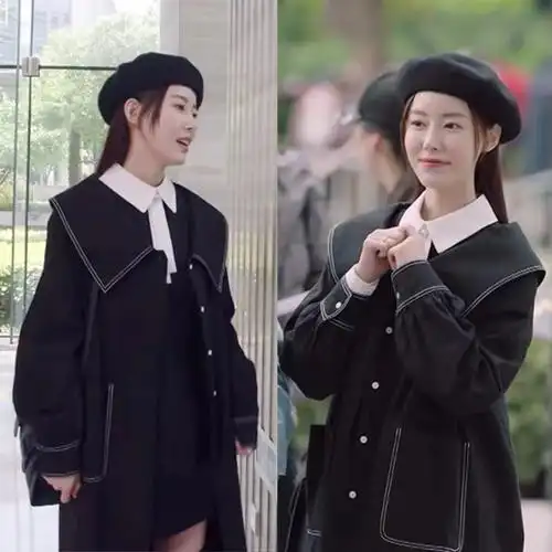 亲爱的热爱的蓝莓杨紫同款黑色风衣外套女中长款大衣2019秋装275