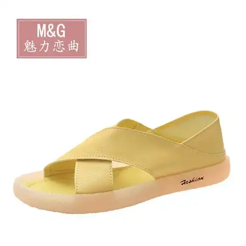 网红凉鞋2021年新款夏季百搭仙女风平底鞋交叉果冻孕妇两穿凉拖鞋凉鞋