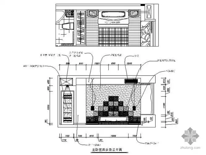 现代主卧室背景墙立面图