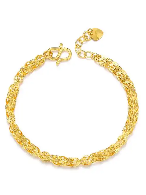 金大福kingtaifook珠宝黄金车花凤尾手链女款足金999凤尾链手饰开口