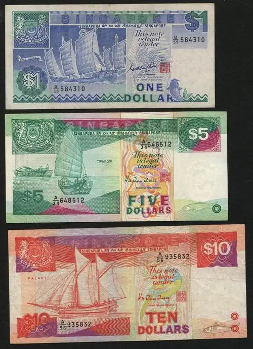 新加坡1~10新加坡元各一枚,共三枚