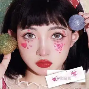 仿妆容贴纸脸贴 蝴蝶结宝石可爱甜美元气少女纹身贴 粉色腮红贴纸