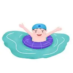 手绘卡通夏天游泳人物