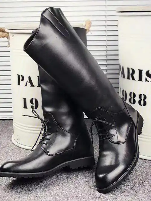 秋冬高筒男士尖头机车靴