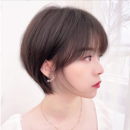 短发假发头套女真真人发丝自然时尚波波圆脸日常整顶假发