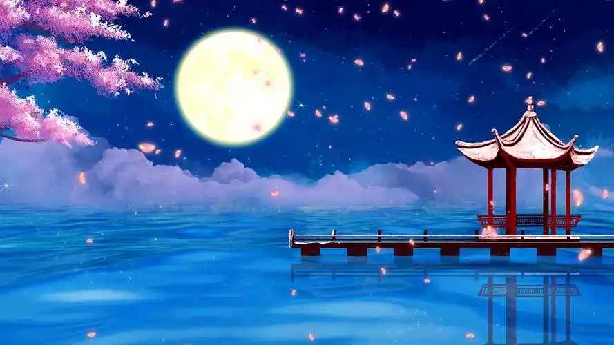 中秋山水中国风唯美中秋节寂静夜色视频背景ae模板中秋节背景
