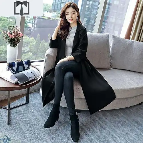 suntek大码女装风衣中长款胖mm春秋高端大气休闲宽松显瘦洋气妈妈外套