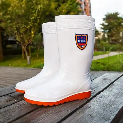 工人穿耐酸碱水鞋雨鞋中高筒食品卫生靴白色雨靴防滑套鞋水靴油 华鹿