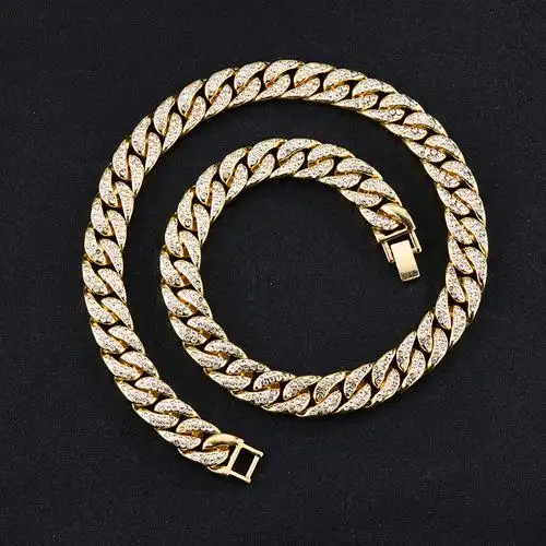 亚马逊热卖ins风镶钻时尚古巴链嘻哈潮男cuban chain项链跨境专供