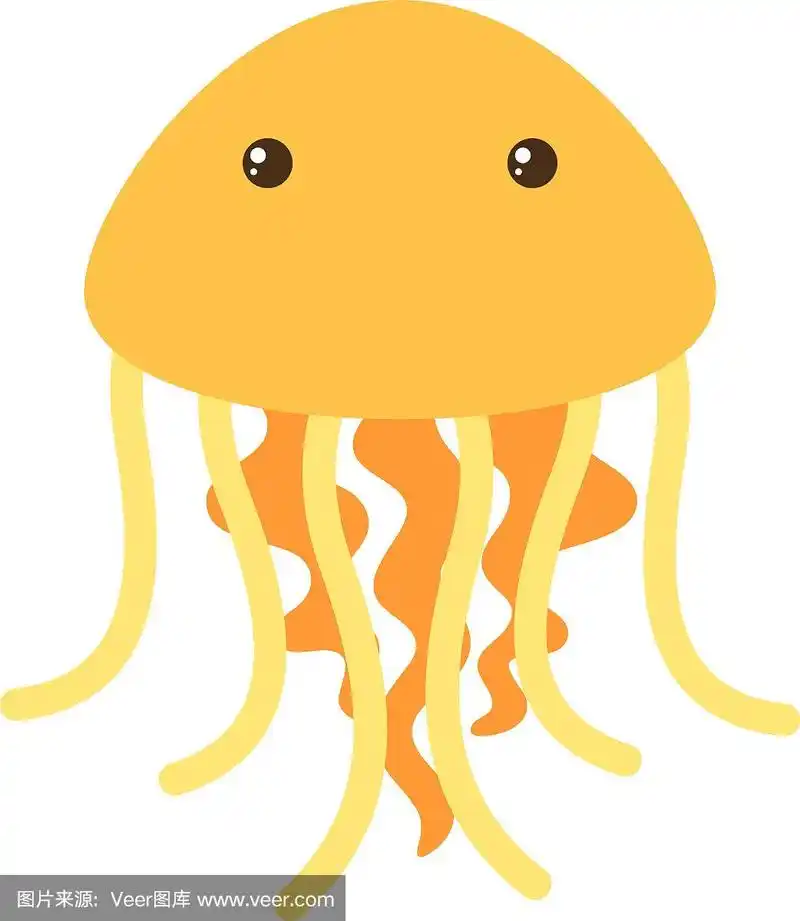 白色背景上的黄色水母