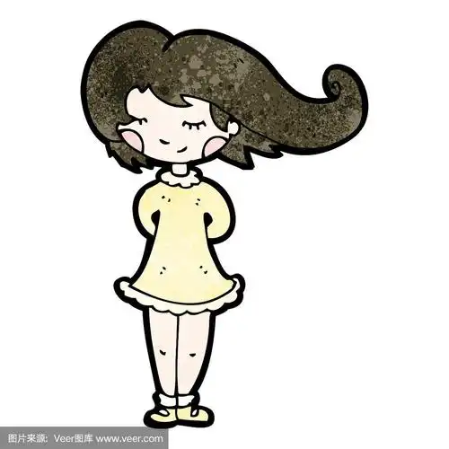 头发在风中飘动的卡通女孩