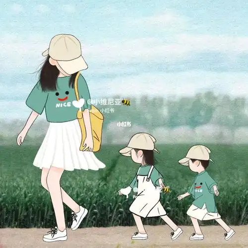 一家四口亲子头像(姐姐弟弟)