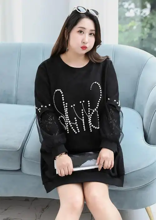 肥胖女人穿的胖妹妹260斤时尚钉珠卫衣裙240超大码女装300洋气显瘦