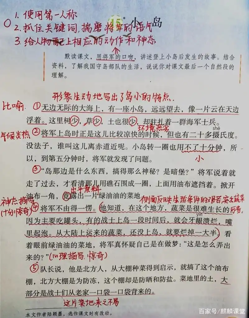 五年级语文上册十五课《小岛》课文笔记,自主预习的好帮手