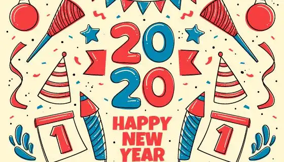 手绘新年元素2020新年快乐矢量素材aiepspng
