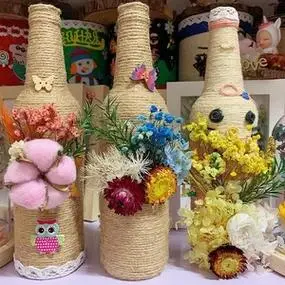 蕾丝花边幼儿园瓶子废物利用麻绳创意玻璃花瓶diy手工瓶装饰材料