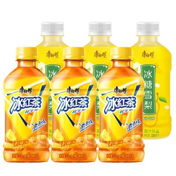 康师傅330ml瓶迷你小瓶装饮料冰红茶3瓶冰糖雪梨3瓶