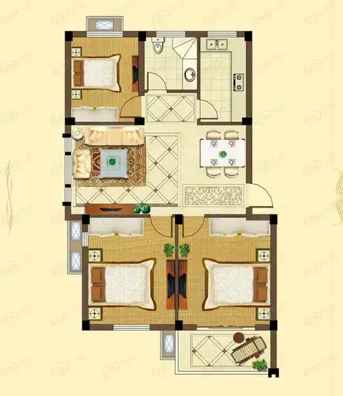 明悦景庭d1 102平米 三室两厅一卫户型图